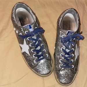 Golden goose superstar 40 10 silver and blue sparkles